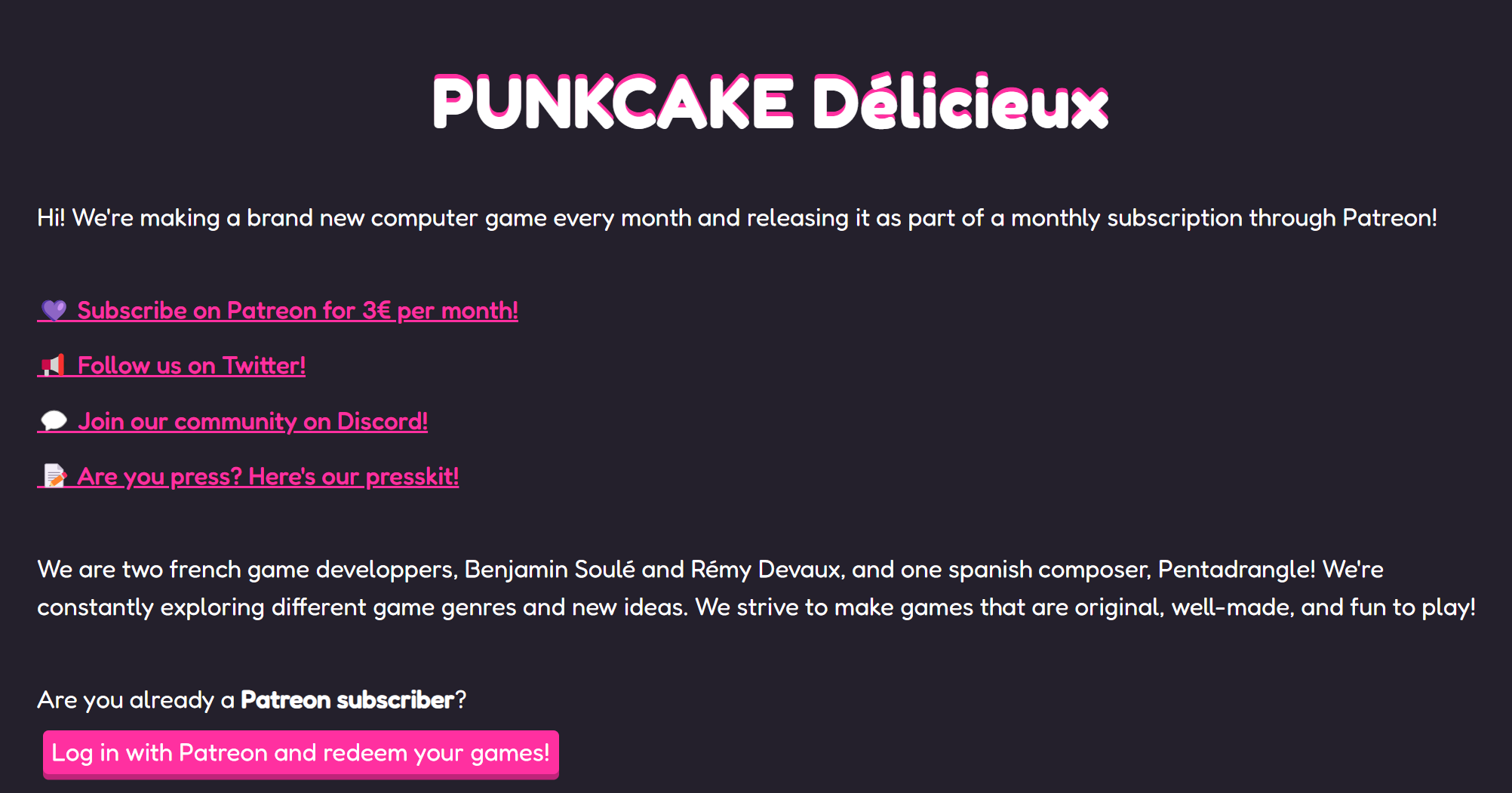 Page d'accueil de punkcake.club